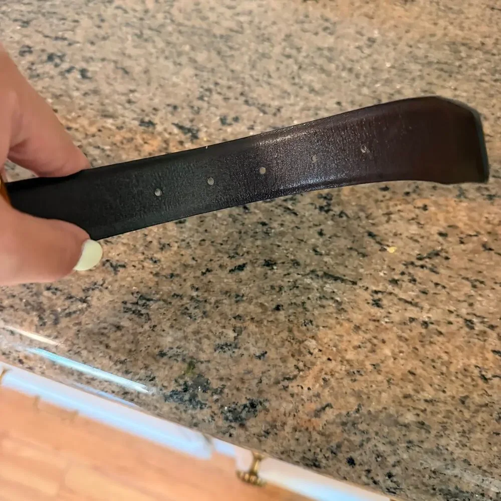 VTG Christian Dior Reversible Black & Brown Skinny Leather Belt Gold Buckle EUC